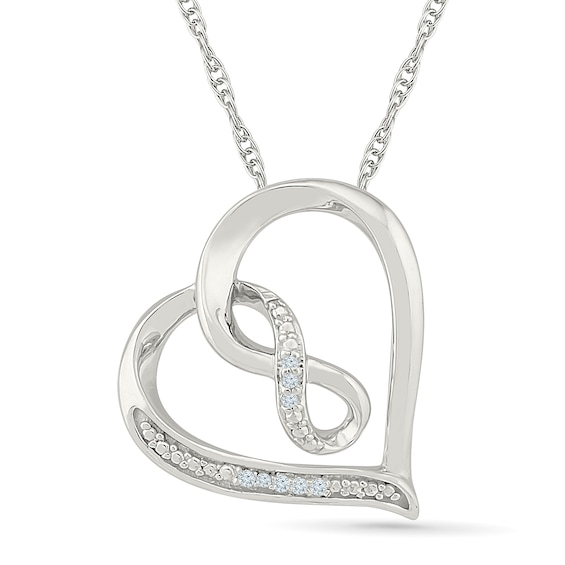 Diamond Accent Slanted Open Heart Infinity Necklace Sterling Silver