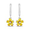 Thumbnail Image 2 of Pear-Shaped Yellow Lab-Created Sapphire & White Lab-Created Sapphire Flower Dangle Hoop Earrings Sterling Silver