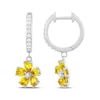 Thumbnail Image 3 of Pear-Shaped Yellow Lab-Created Sapphire & White Lab-Created Sapphire Flower Dangle Hoop Earrings Sterling Silver