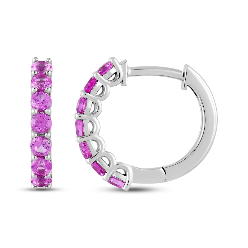 Main Image 2 of Pink Lab-Created Sapphire & Heart-Shaped Lab-Created Opal Earrings Set Sterling Silver