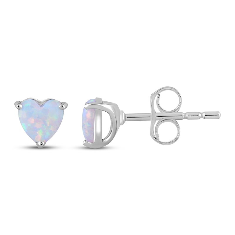 Main Image 3 of Pink Lab-Created Sapphire & Heart-Shaped Lab-Created Opal Earrings Set Sterling Silver
