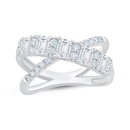 KAY Lab-Grown Diamonds Emerald & Round-Cut Crossover Ring 1-1/2 ct tw 14K White Gold