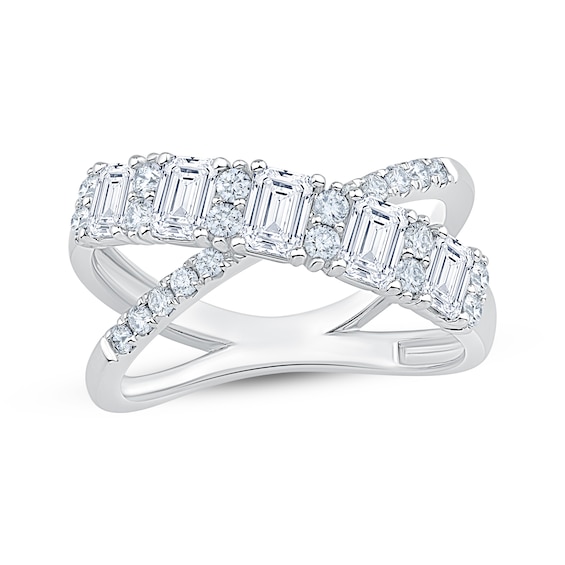 KAY Lab-Grown Diamonds Emerald & Round-Cut Crossover Ring 1-1/2 ct tw 14K White Gold