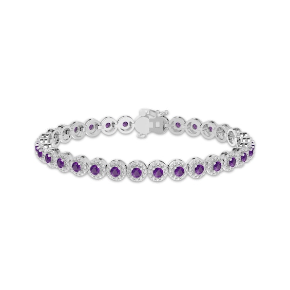 Natural Amethyst Link Bracelet Sterling Silver 7.25"
