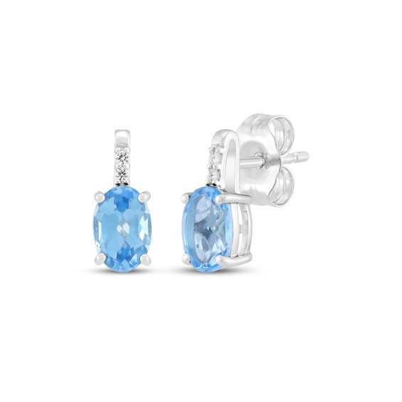 Oval-Cut Swiss Blue Topaz & White Lab-Created Sapphire Stud Earrings Sterling Silver