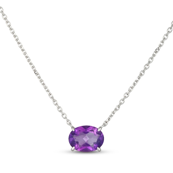 Oval-Cut Amethyst Solitaire Necklace Sterling Silver 18"