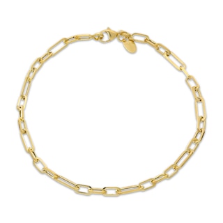 Long & Short Paperclip Chain Bracelet Hollow 10K Yellow Gold 7.5"