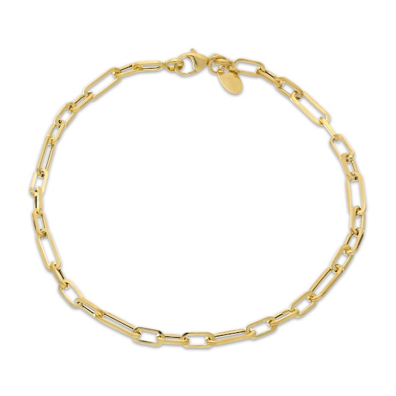 Long & Short Paperclip Chain Bracelet Hollow 10K Yellow Gold 7.5"