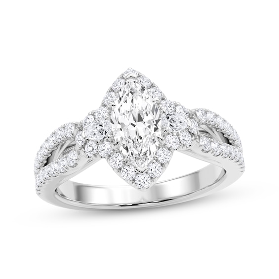 Now + Forever Certified Marquise-Cut Diamond Halo Engagement Ring 1-3/8 ct tw 14K White Gold