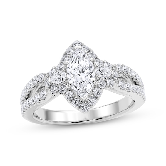 Now + Forever Lab-Grown Diamonds Certified Marquise-Cut Halo Engagement Ring 1-1/5 ct tw 14K White Gold