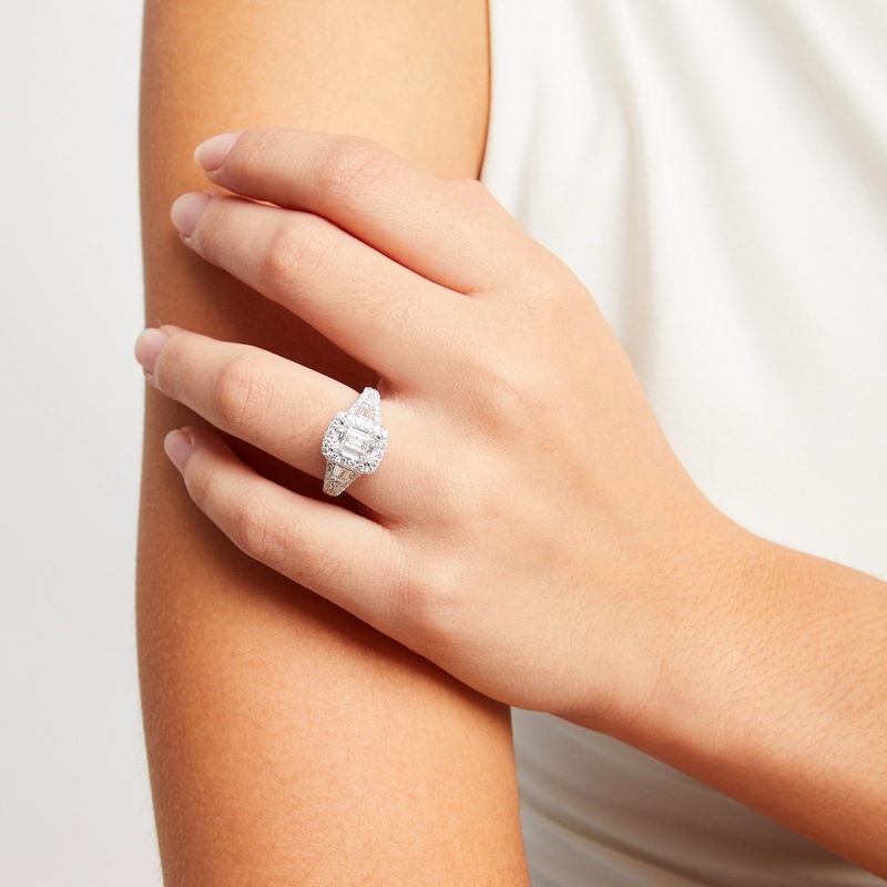 Main Image 4 of Neil Lane Artistry Emerald-Cut Lab-Grown Diamond Engagement Ring 2-1/2 ct tw 14K White Gold