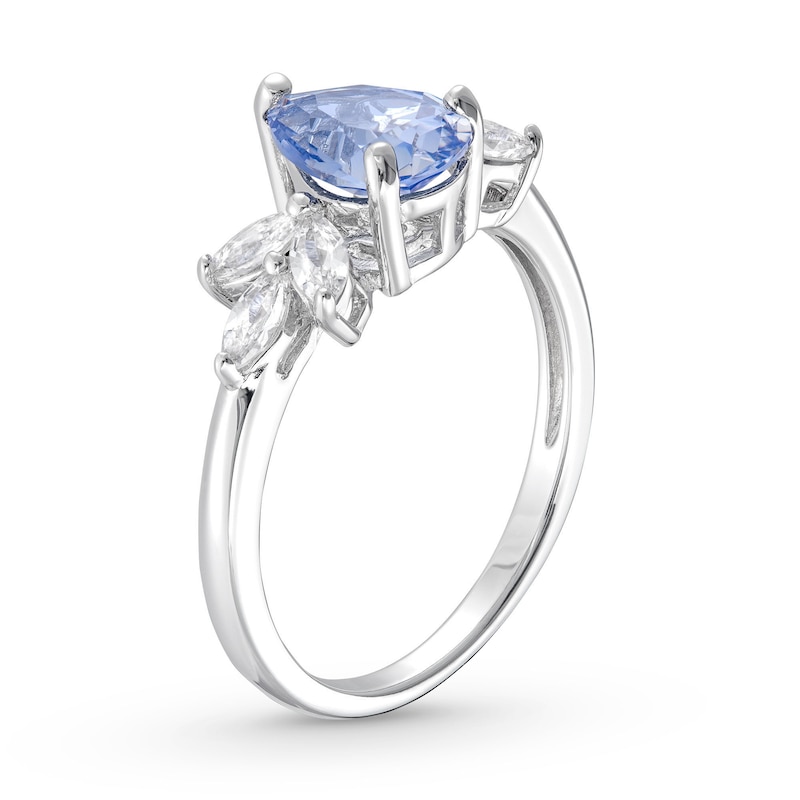 Main Image 2 of Gems of Serenity Pear-Shaped Blue & White Lab-Created Sapphire Ring Sterling Silver