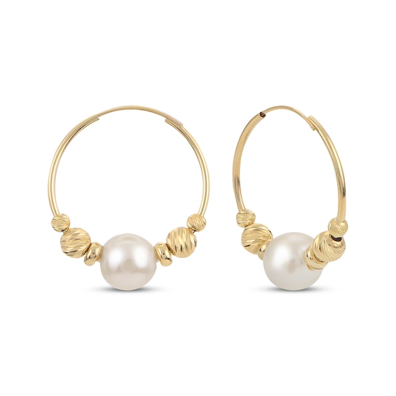 Kay Cultured Pearl Hoop Earrings 10K Yellow Gold