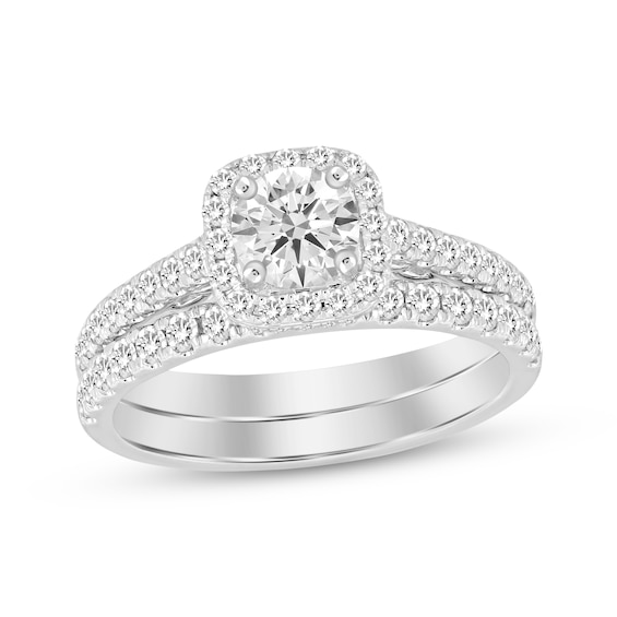Linked Always Round-Cut Diamond Cushion Halo Bridal Set 1-1/4 ct tw 14K White Gold