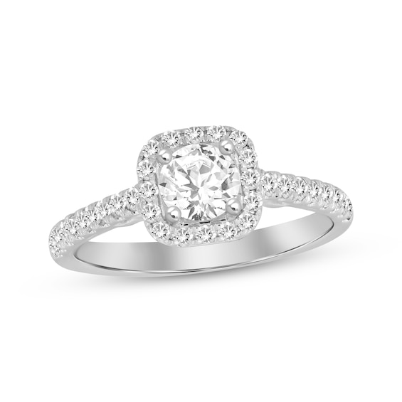 Linked Always Round-Cut Diamond Cushion Halo Engagement Ring 1 ct tw 14K White Gold