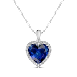 Blue & White Lab-Created Sapphire Heart Necklace Sterling Silver 18"