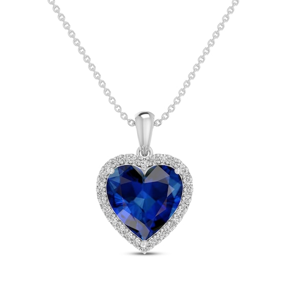 Blue & White Lab-Created Sapphire Heart Necklace Sterling Silver 18"