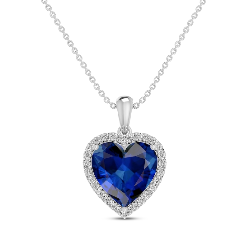 Main Image 1 of Blue & White Lab-Created Sapphire Heart Necklace Sterling Silver 18&quot;