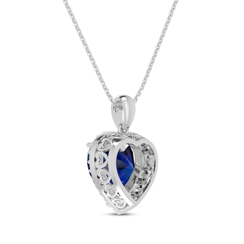 Main Image 2 of Blue & White Lab-Created Sapphire Heart Necklace Sterling Silver 18&quot;
