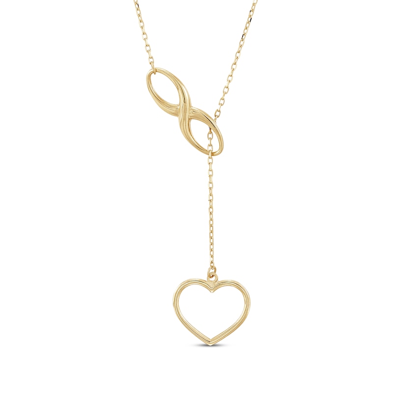 Infinity & Heart Lariat Necklace 10K Yellow Gold 19"