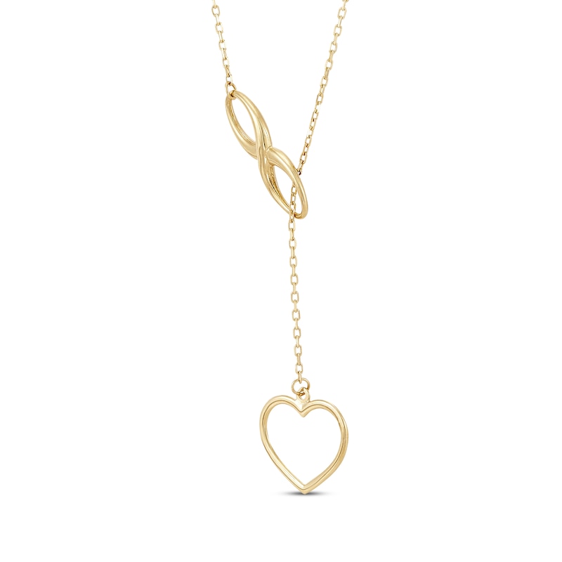 Infinity & Heart Lariat Necklace 10K Yellow Gold 19"