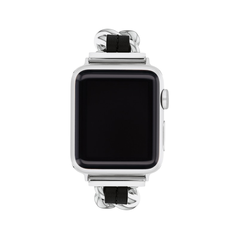Main Image 1 of COACH Stainless Steel Link & Black Leather Apple Watch Strap 14700187