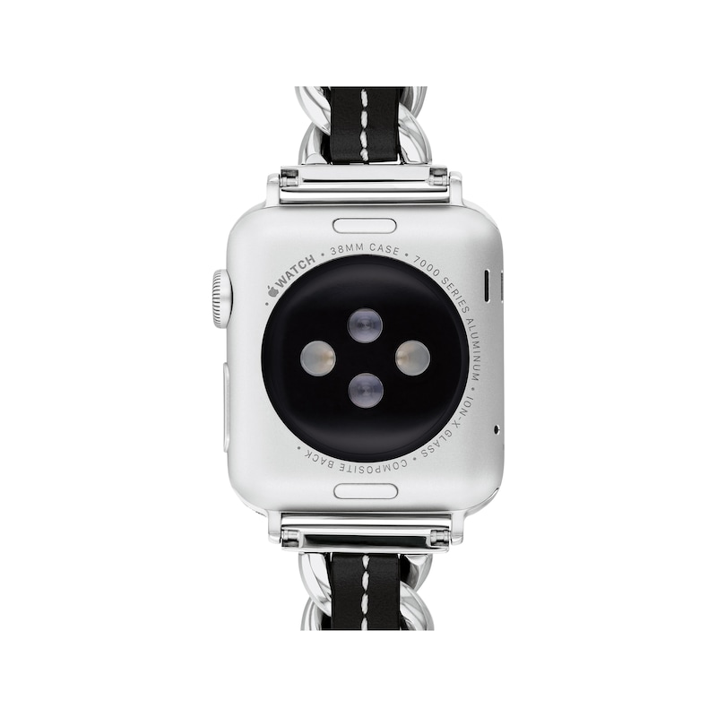 Main Image 3 of COACH Stainless Steel Link & Black Leather Apple Watch Strap 14700187