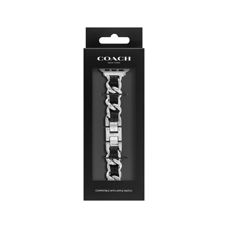 Main Image 4 of COACH Stainless Steel Link & Black Leather Apple Watch Strap 14700187