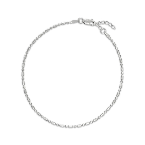 Solid Diamond-Cut Bead & Bar Chain Anklet Sterling Silver 10"
