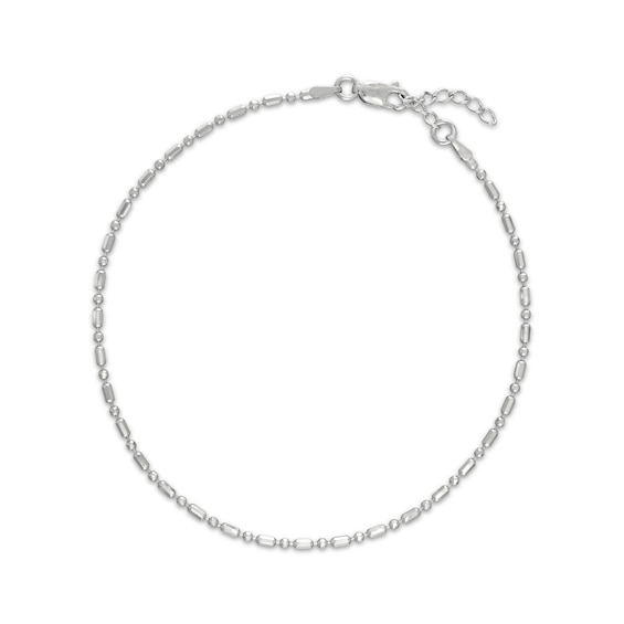 Diamond-Cut Bead & Bar Chain Anklet Solid Sterling Silver 10"