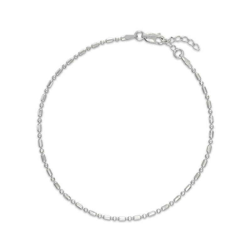 Main Image 1 of Diamond-Cut Bead & Bar Chain Anklet Solid Sterling Silver 10&quot;