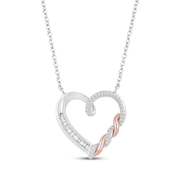 Hallmark Diamonds Heart Necklace 1/8 ct tw Sterling Silver & 10K Rose Gold 18"