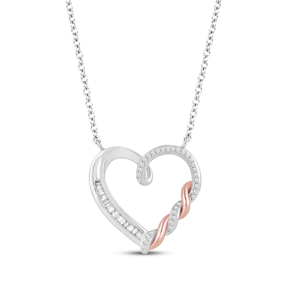 Hallmark Diamonds Heart Necklace 1/8 ct tw Sterling Silver & 10K Rose Gold 18"