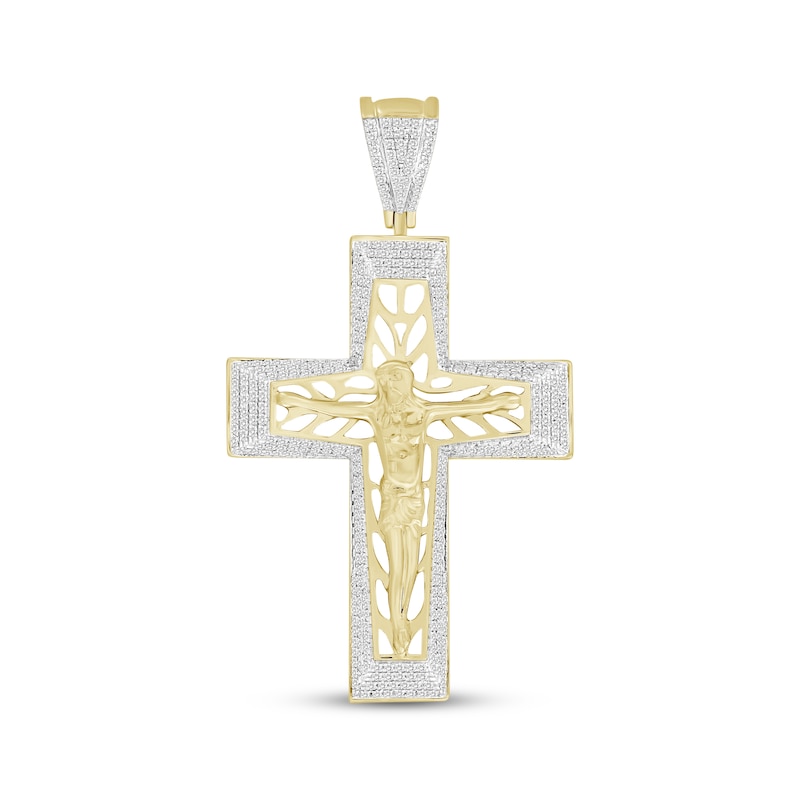 Main Image 1 of Men's Diamond Openwork Crucifix Charm 1 ct tw 10K Yellow Gold