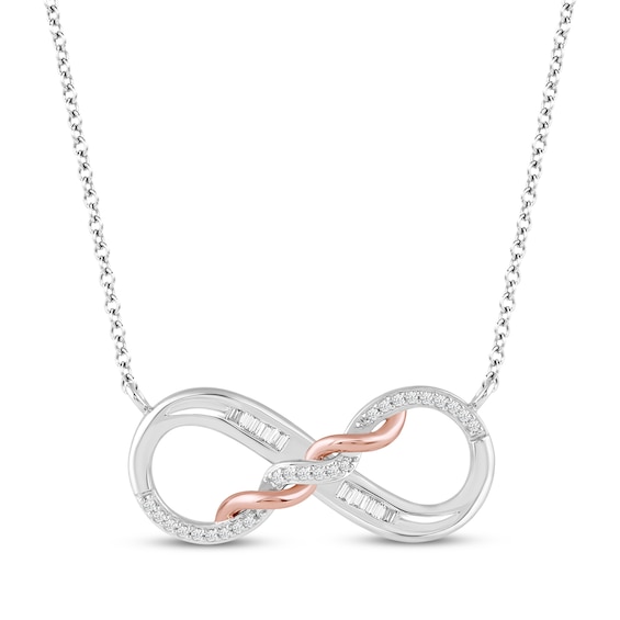 Hallmark Diamonds Infinity Necklace 1/10 ct tw Sterling Silver & 10K Rose Gold 18"