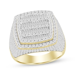 Men's Baguette & Round-Cut Diamond Cushion Frame Ring 2 ct tw 10K Yellow Gold