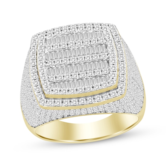 Men's Baguette & Round-Cut Diamond Cushion Frame Ring 2 ct tw 10K Yellow Gold