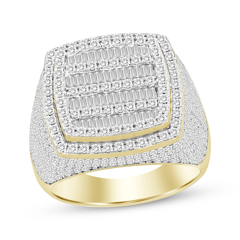 Main Image 1 of Men's Baguette & Round-Cut Diamond Cushion Frame Ring 2 ct tw 10K Yellow Gold