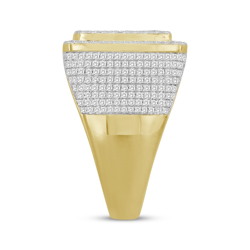 Main Image 2 of Men's Baguette & Round-Cut Diamond Cushion Frame Ring 2 ct tw 10K Yellow Gold