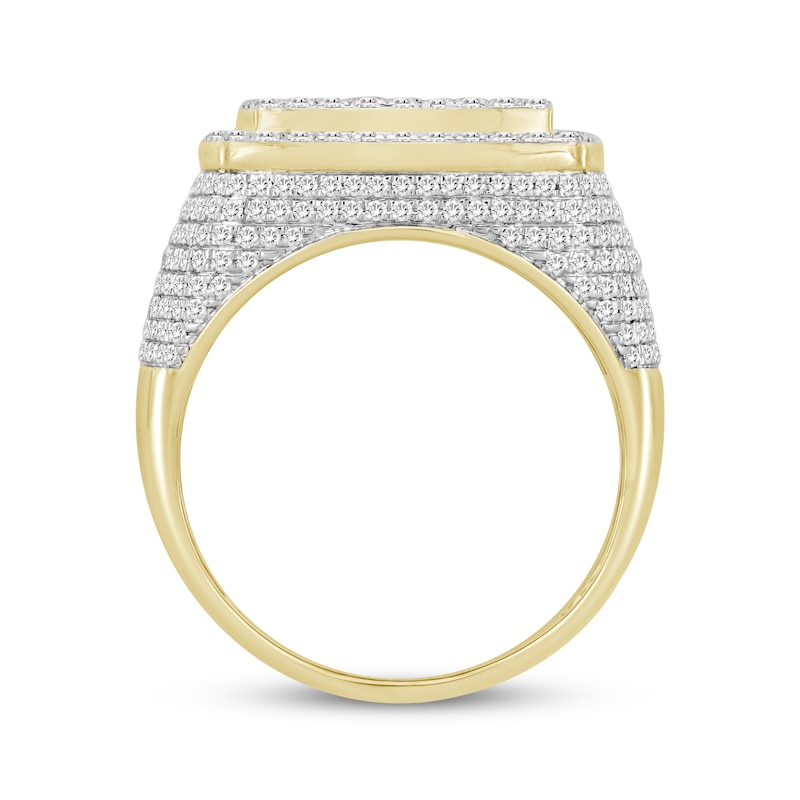 Main Image 3 of Men's Baguette & Round-Cut Diamond Cushion Frame Ring 2 ct tw 10K Yellow Gold