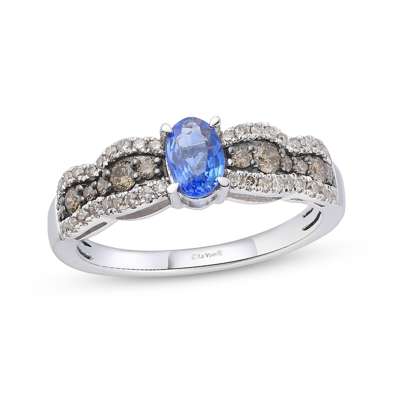 Le Vian Chocolate Waterfall Oval-Cut Blue Sapphire Ring 1/2 ct tw Diamonds 14K Vanilla Gold