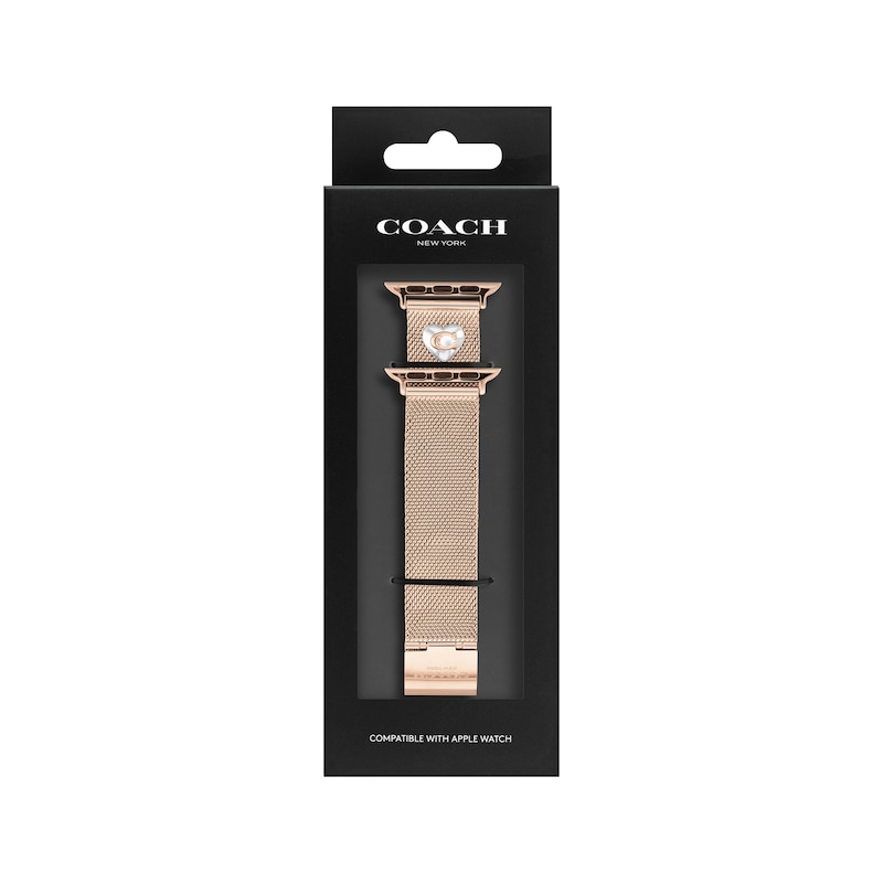 Main Image 4 of COACH Rose Gold-Tone Stainless Steel Mesh Women's Apple Watch Strap 14700240