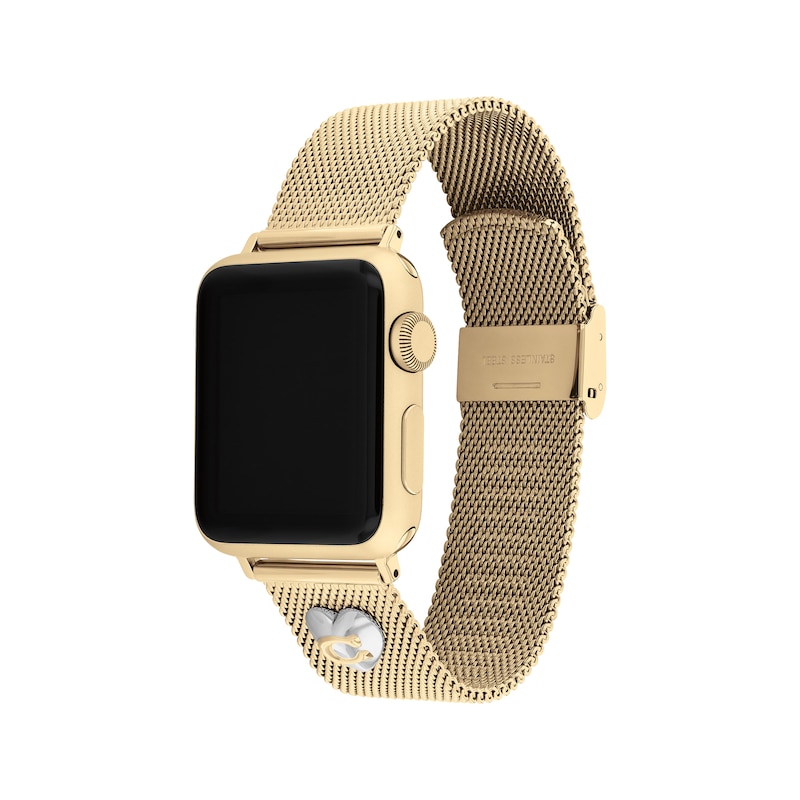 COACH Gold-Tone Stainless Steel Mesh Women's Apple Watch Strap 14700255