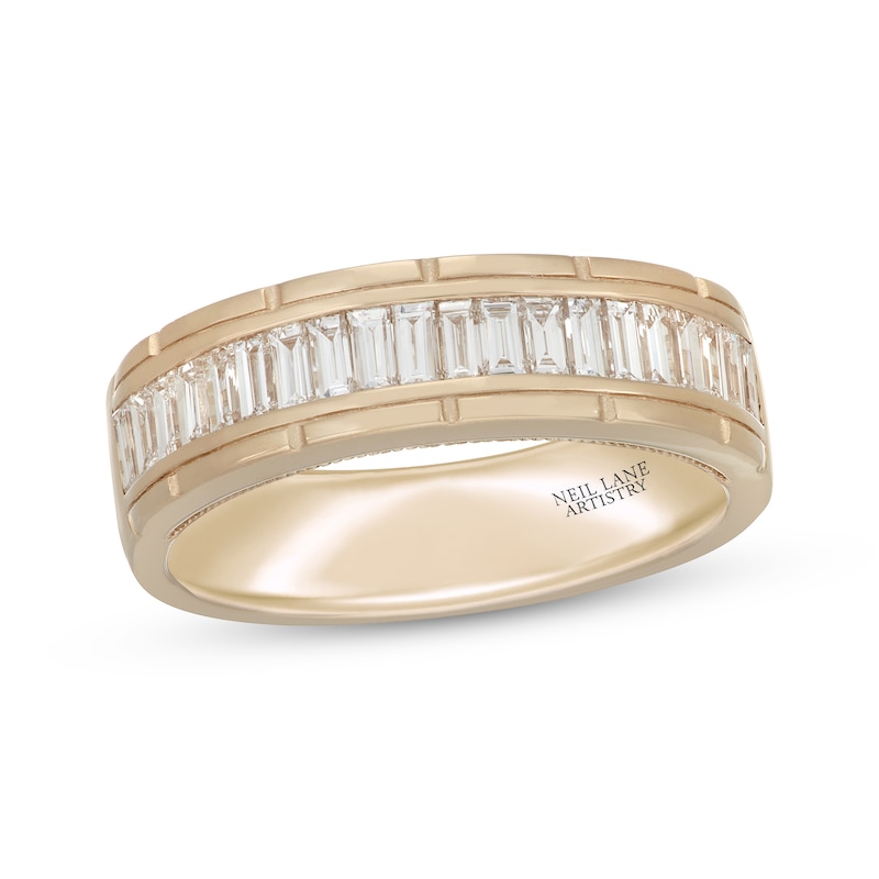 Main Image 1 of Men's Neil Lane Artistry Baguette-Cut Lab-Grown Diamond Wedding Band 1 ct tw 14K Yellow Gold