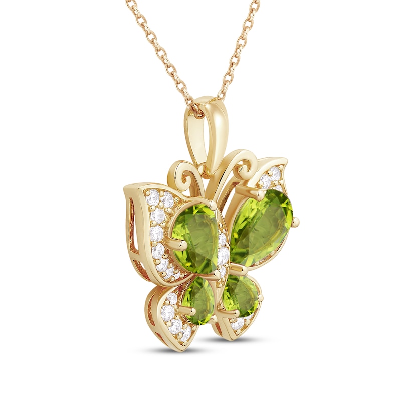 Main Image 2 of Pear-Cut Natural Peridot & Diamond Butterfly Necklace 1/5 ct tw 10K Yellow Gold 18&quot;