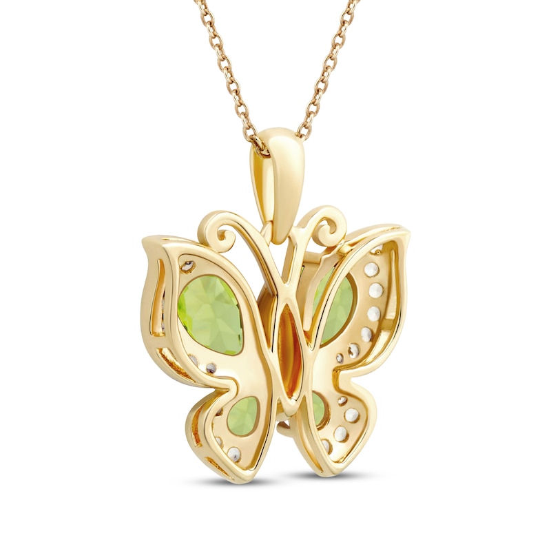 Main Image 3 of Pear-Cut Natural Peridot & Diamond Butterfly Necklace 1/5 ct tw 10K Yellow Gold 18&quot;