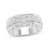 Thumbnail Image 1 of Now + Forever Lab-Grown Diamonds Emerald & Round-Cut Anniversary Ring 3-3/4 ct tw 14K White Gold