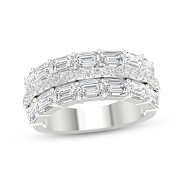 Now + Forever Lab-Grown Diamonds Emerald & Round-Cut Anniversary Ring 3-3/4 ct tw 14K White Gold