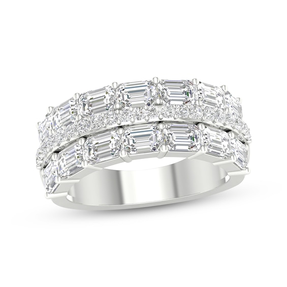 Now + Forever Lab-Grown Diamonds Emerald & Round-Cut Anniversary Ring 3-3/4 ct tw 14K White Gold