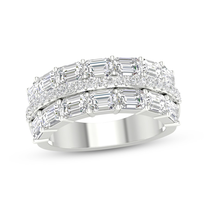 Main Image 1 of Now + Forever Lab-Grown Diamonds Emerald & Round-Cut Anniversary Ring 3-3/4 ct tw 14K White Gold